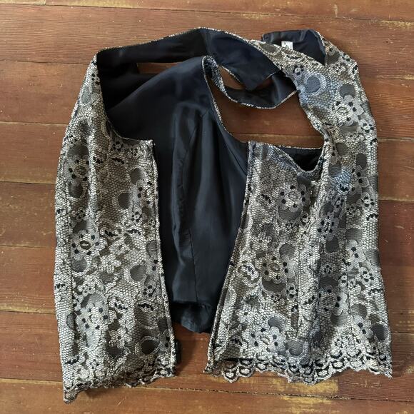 VTG 90s BEBE Black Mesh Gold Floral Lace Corset Cami Whimsigoth Fairy Tank Top S - Picture 11 of 13